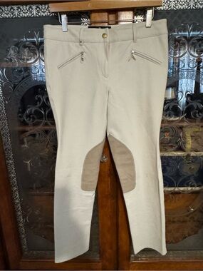 Beige Ankle Equestrian Riding Breeches with Knee Patches